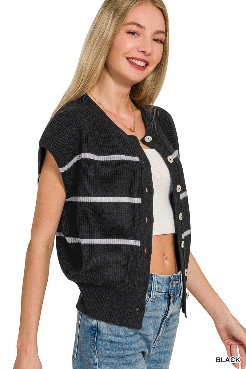 Zenana Striped Viscose Sweater Vest - Bitsy Gypsy Boutique