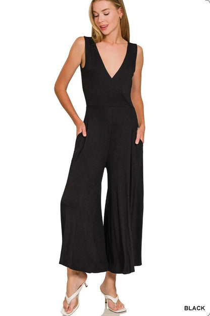 Zenana Surplice Neckline Sleeveless Jumpsuit - Bitsy Gypsy Boutique