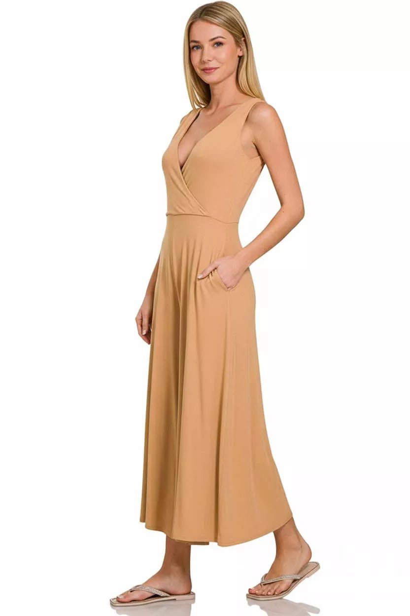 Zenana Surplice Neckline Sleeveless Jumpsuit - Bitsy Gypsy Boutique