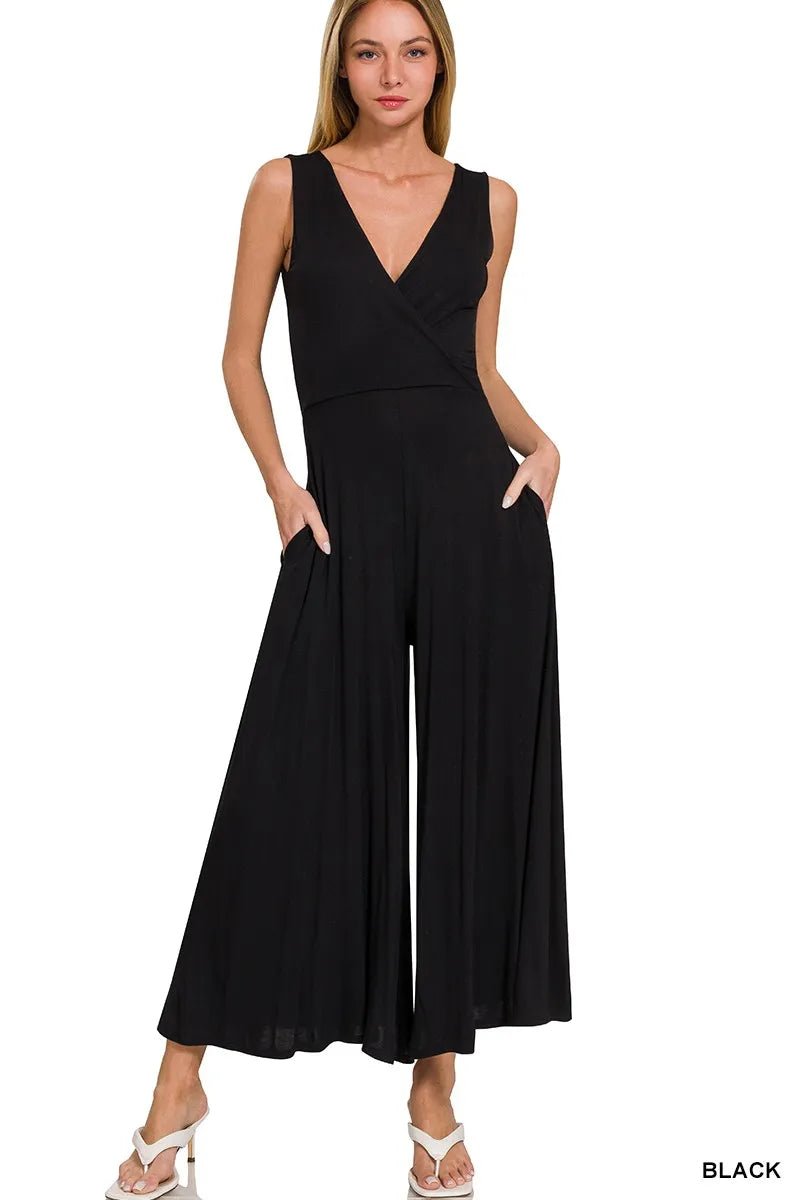 Zenana Surplice Neckline Sleeveless Jumpsuit - Bitsy Gypsy Boutique