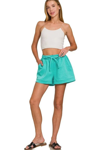 Zenana Textured Knit Jacquard Drawstring Shorts - Bitsy Gypsy Boutique