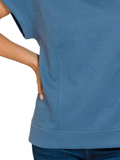 Zenana Textured Knit Jacquard Short Sleeve Top - Bitsy Gypsy Boutique
