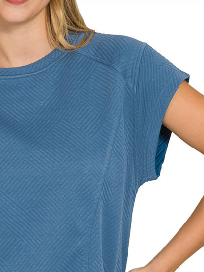 Zenana Textured Knit Jacquard Short Sleeve Top - Bitsy Gypsy Boutique