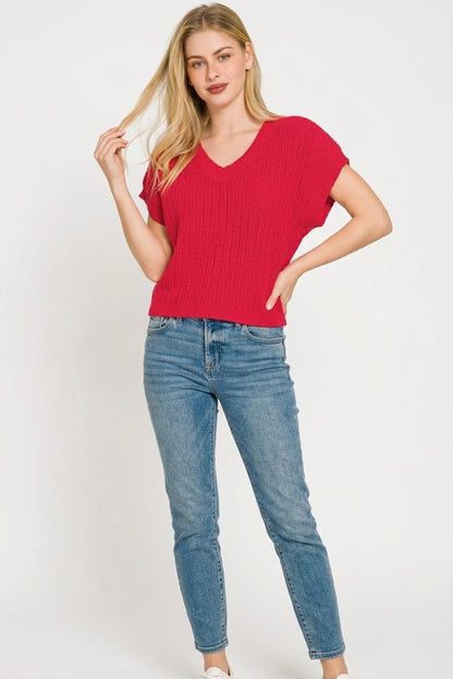 Zenana Textured Knit V - Neck Cropped Sweater - Bitsy Gypsy Boutique