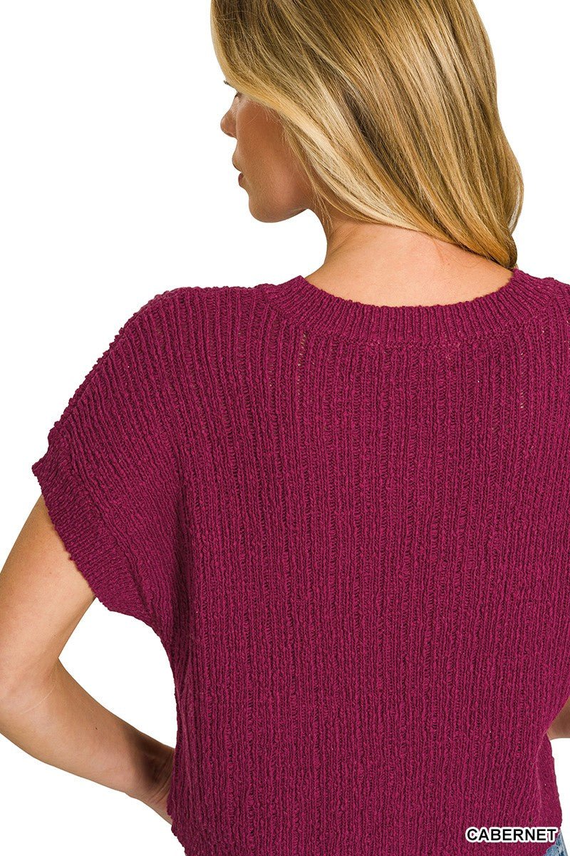 Zenana Textured Knit V - Neck Cropped Sweater - Bitsy Gypsy Boutique