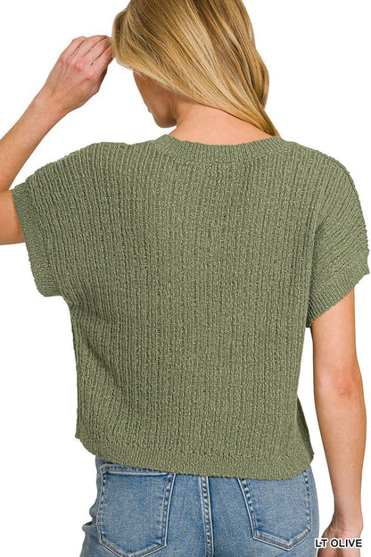 Zenana Textured Knit V - Neck Cropped Sweater - Bitsy Gypsy Boutique