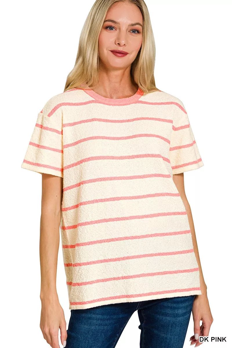 Zenana Textured Striped Crew Neck T-Shirt - Bitsy Gypsy Boutique