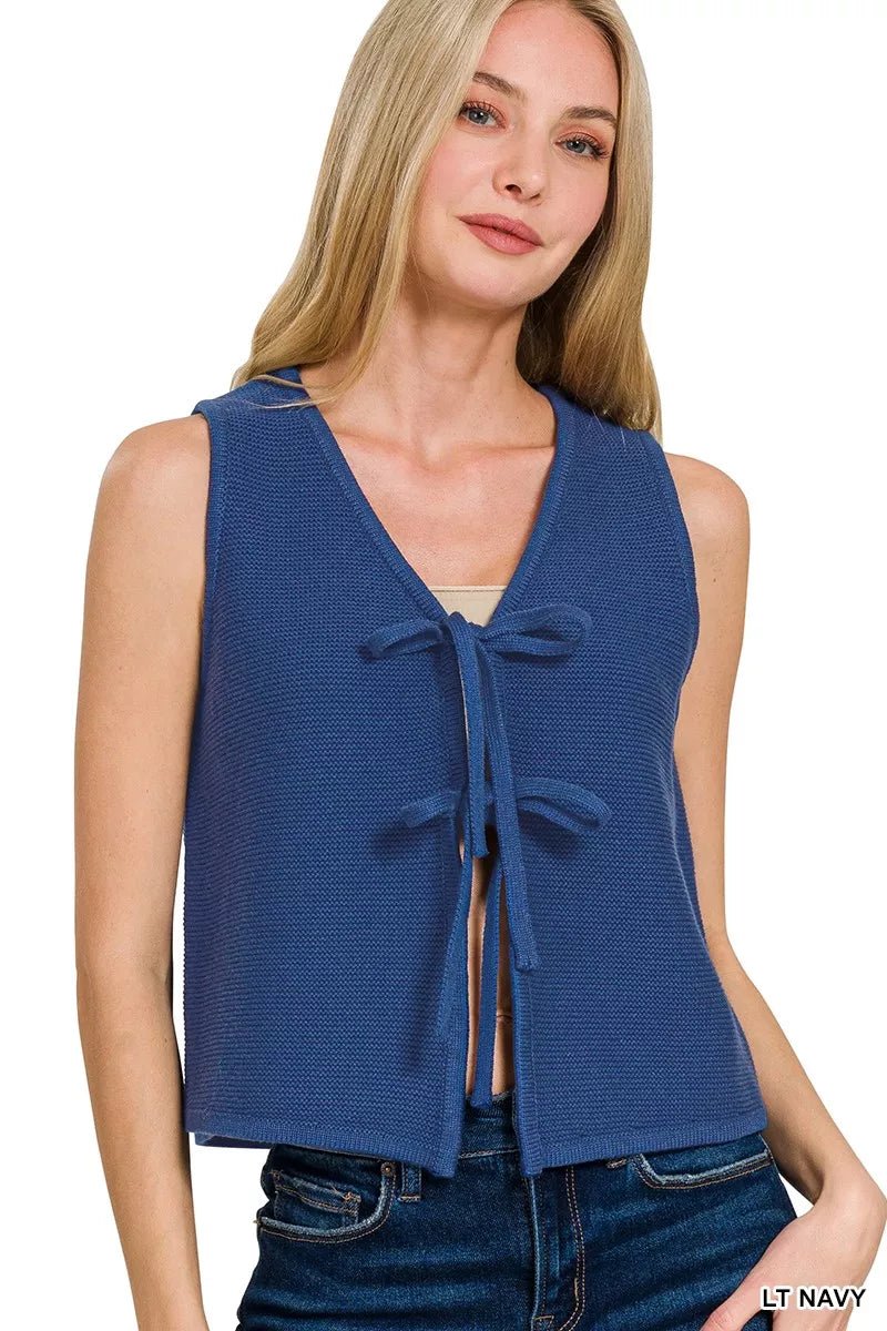 Zenana Tie Front Sweater Vest - Bitsy Gypsy Boutique