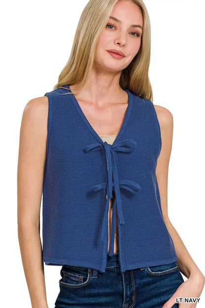 Zenana Tie Front Sweater Vest - Bitsy Gypsy Boutique