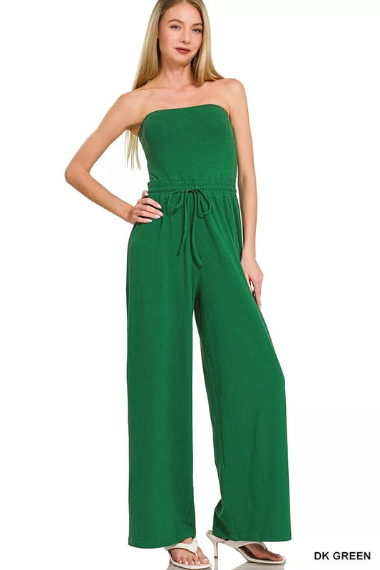 Zenana Tube Top Jumpsuit with Drawstring Waist - Bitsy Gypsy Boutique