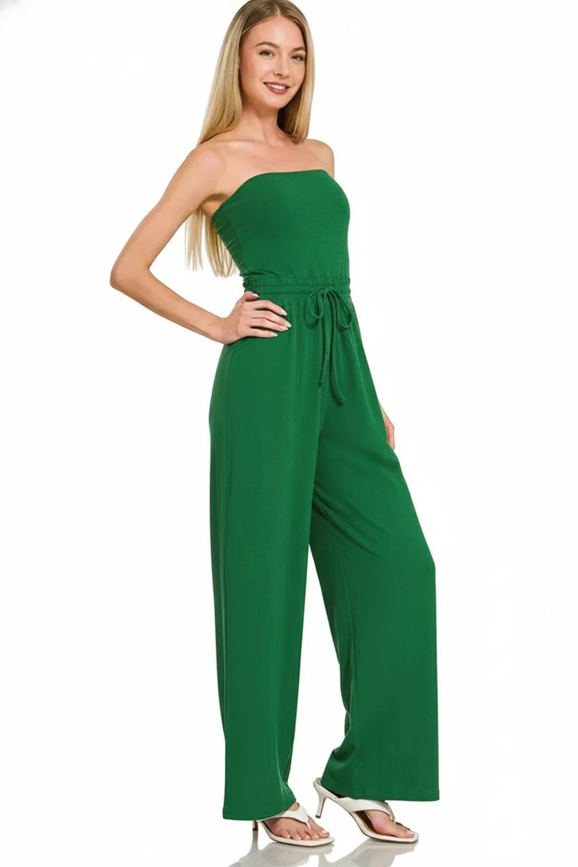 Zenana Tube Top Jumpsuit with Drawstring Waist - Bitsy Gypsy Boutique