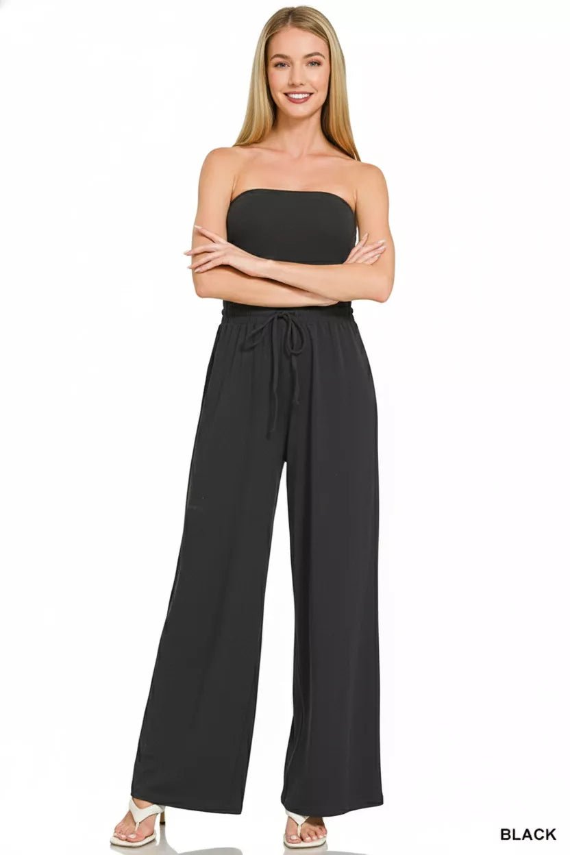 Zenana Tube Top Jumpsuit with Drawstring Waist - Bitsy Gypsy Boutique