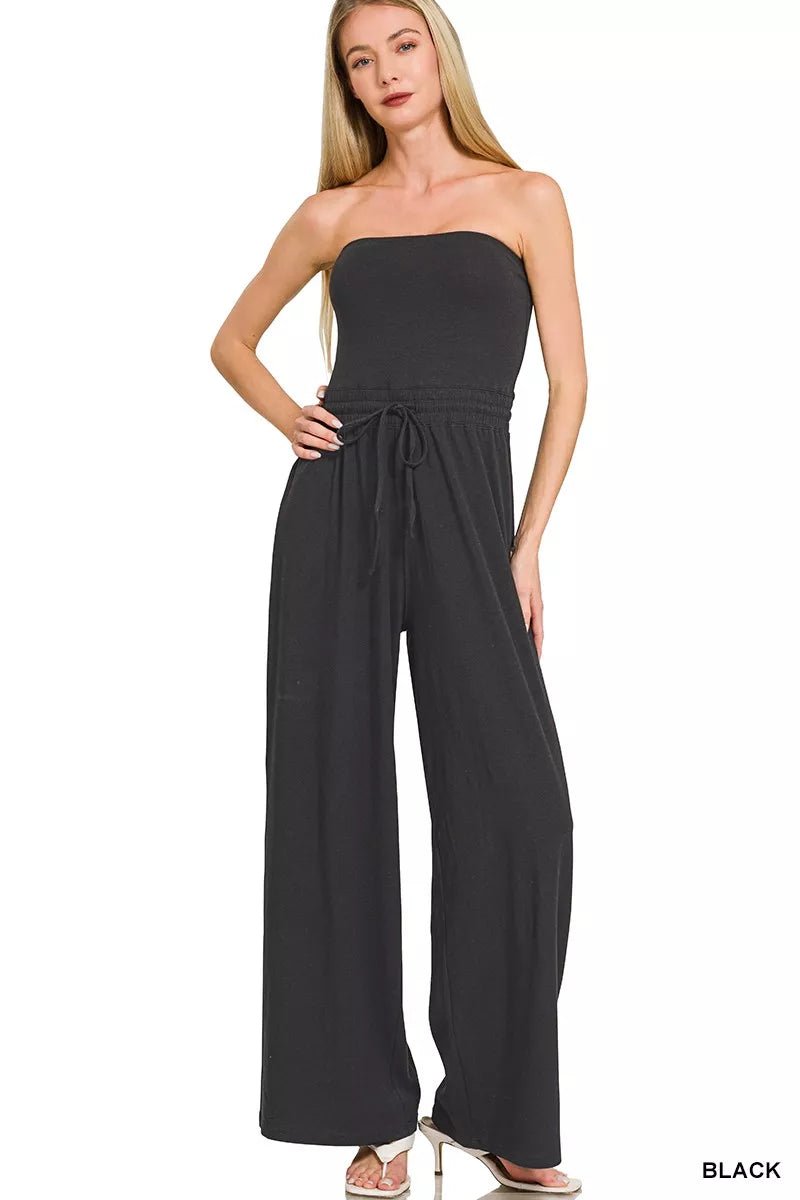 Zenana Tube Top Jumpsuit with Drawstring Waist - Bitsy Gypsy Boutique
