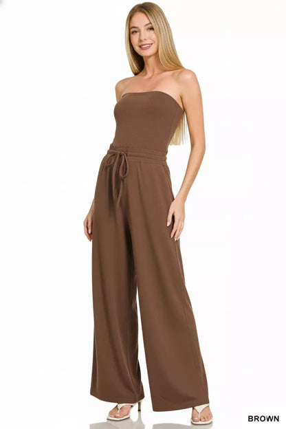 Zenana Tube Top Jumpsuit with Drawstring Waist - Bitsy Gypsy Boutique