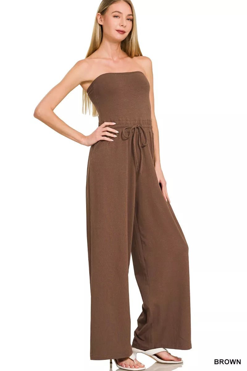 Zenana Tube Top Jumpsuit with Drawstring Waist - Bitsy Gypsy Boutique