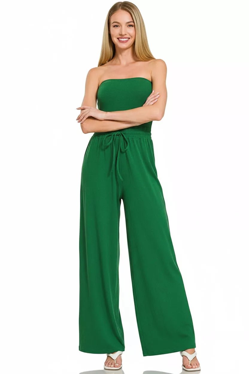 Zenana Tube Top Jumpsuit with Drawstring Waist - Bitsy Gypsy Boutique