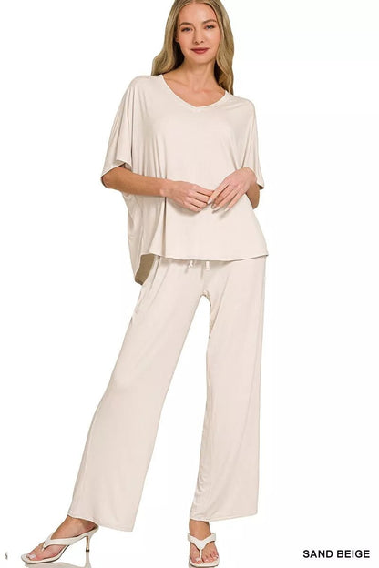 Zenana V - Neck Oversized Top & Pants Set - Bitsy Gypsy Boutique
