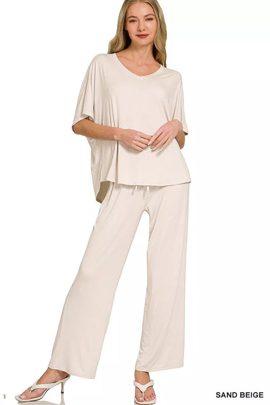 Zenana V - Neck Oversized Top & Pants Set - Bitsy Gypsy Boutique