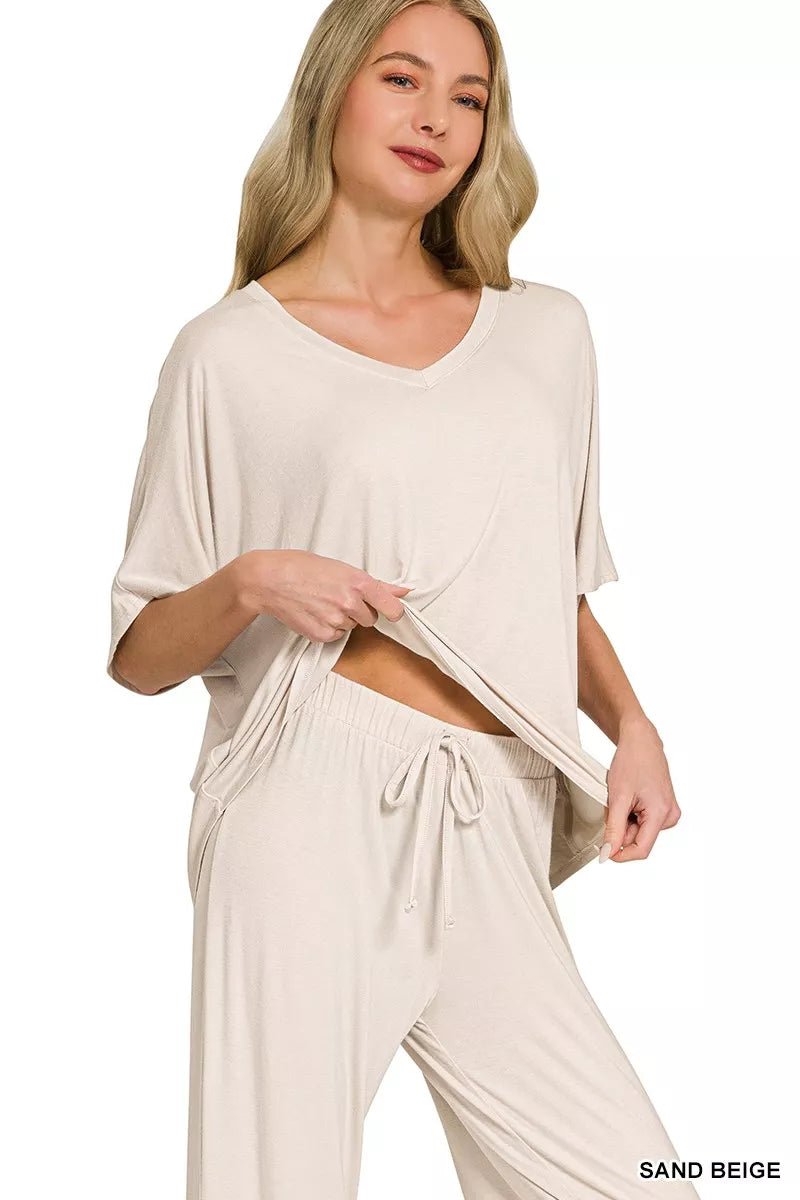 Zenana V - Neck Oversized Top & Pants Set - Bitsy Gypsy Boutique
