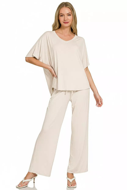 Zenana V - Neck Oversized Top & Pants Set - Bitsy Gypsy Boutique