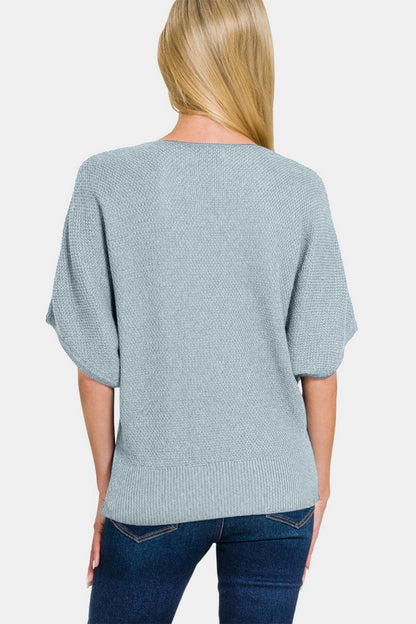 Zenana V - Neck Short Sleeve Dolman Sweater - Bitsy Gypsy Boutique