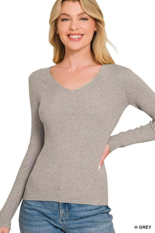 Zenana Viscose Fitted V-neck Sweater - Bitsy Gypsy Boutique