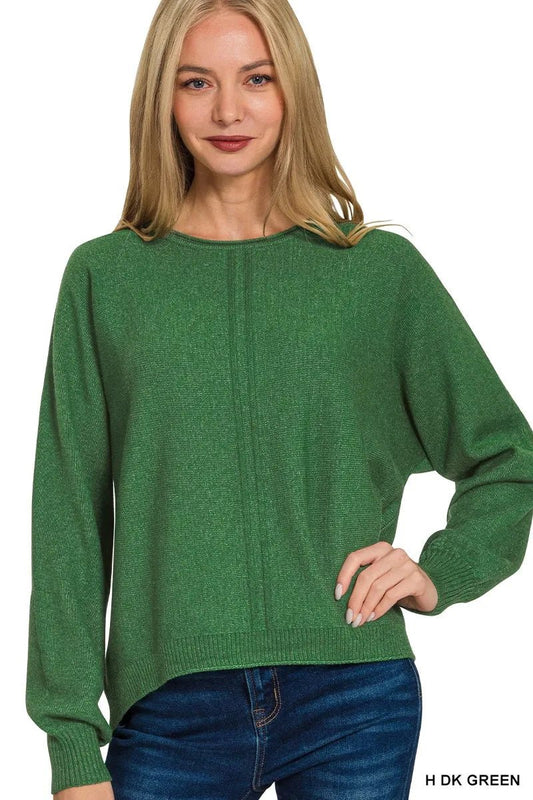 Zenana Viscose Front Seam Round - Neck Sweater - Bitsy Gypsy Boutique