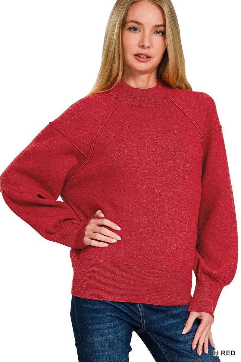 Zenana Viscose Mock Neck Exposed Seam Sweater - Bitsy Gypsy Boutique
