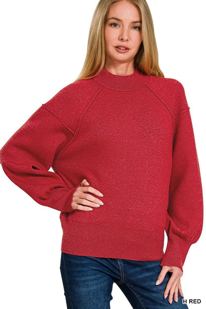 Zenana Viscose Mock Neck Exposed Seam Sweater - Bitsy Gypsy Boutique