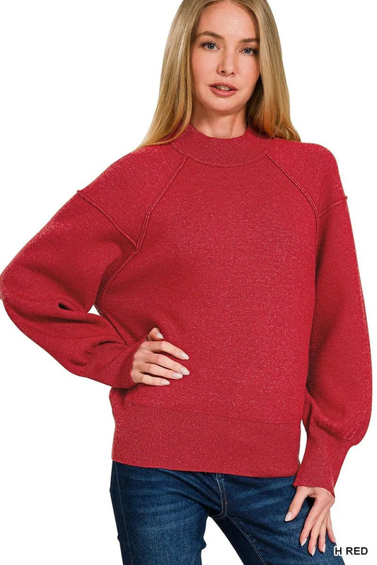 Zenana Viscose Mock Neck Exposed Seam Sweater - Bitsy Gypsy Boutique