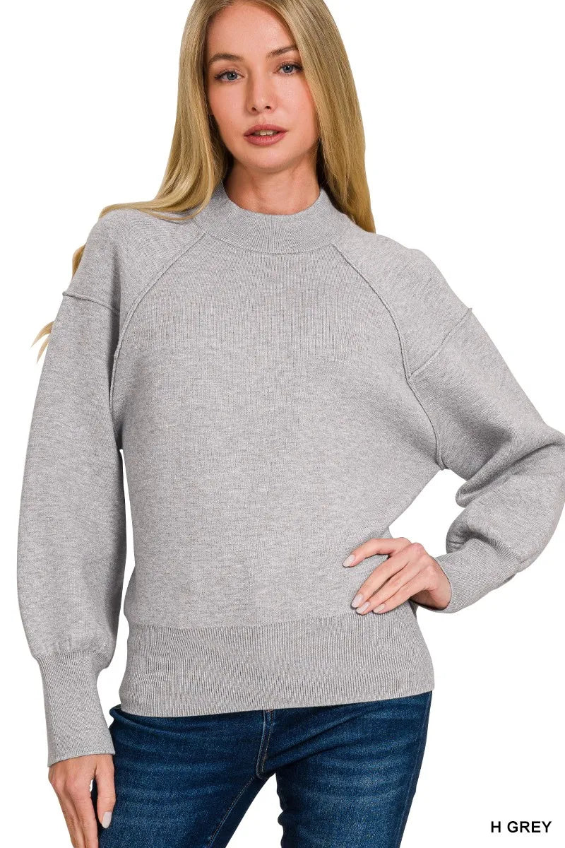 Zenana Viscose Mock Neck Exposed Seam Sweater - Bitsy Gypsy Boutique
