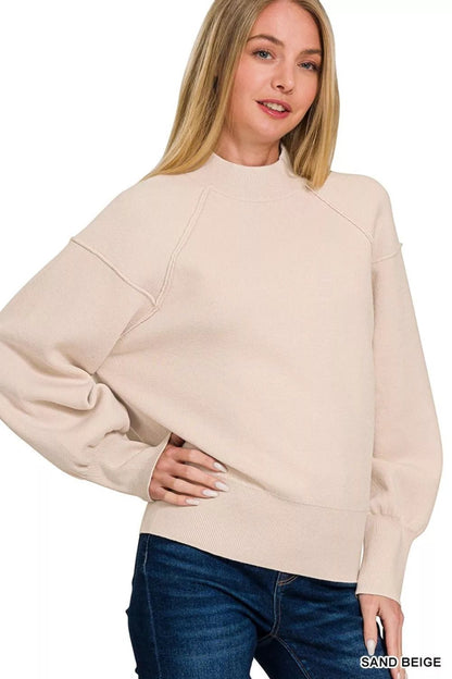 Zenana Viscose Mock Neck Exposed Seam Sweater - Bitsy Gypsy Boutique