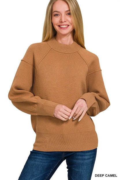 Zenana Viscose Mock Neck Exposed Seam Sweater - Bitsy Gypsy Boutique