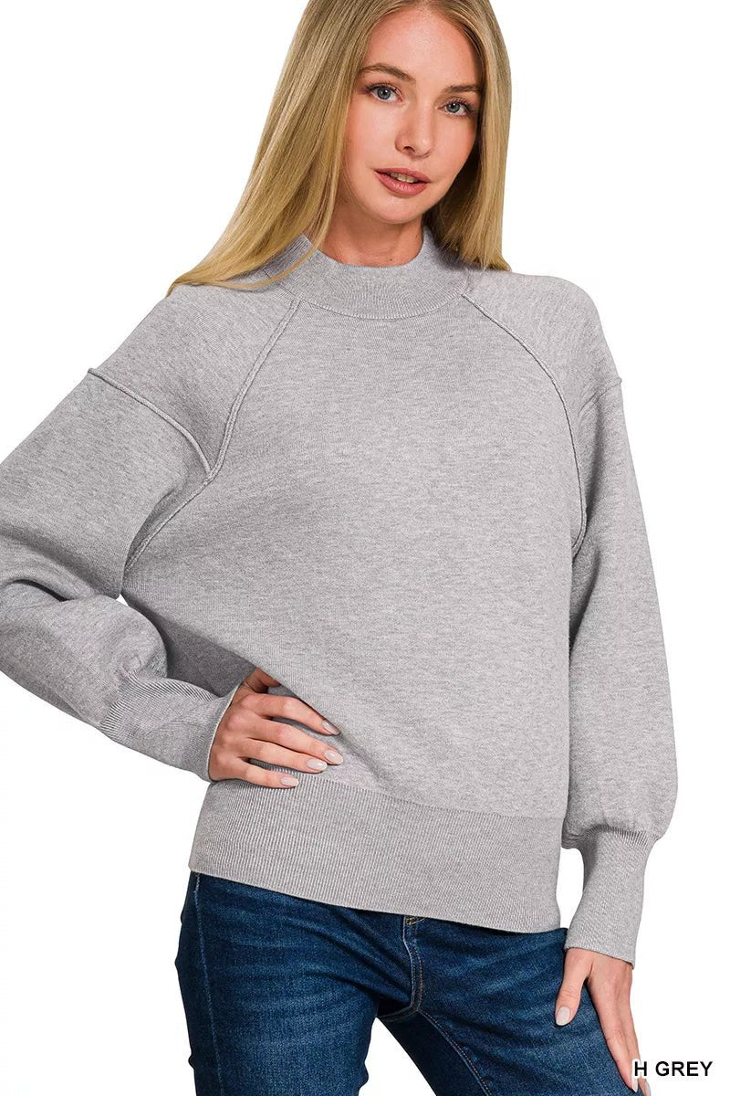 Zenana Viscose Mock Neck Exposed Seam Sweater - Bitsy Gypsy Boutique