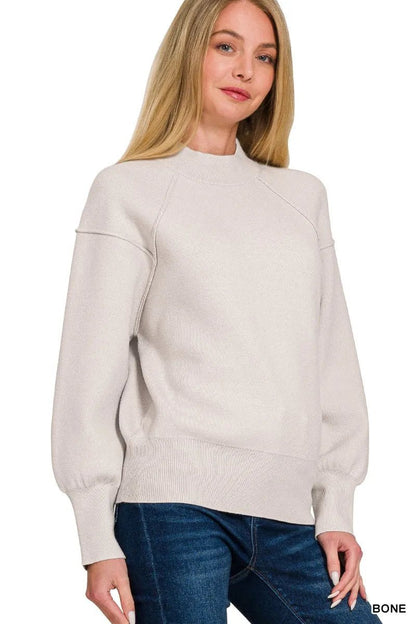 Zenana Viscose Mock Neck Exposed Seam Sweater - Bitsy Gypsy Boutique