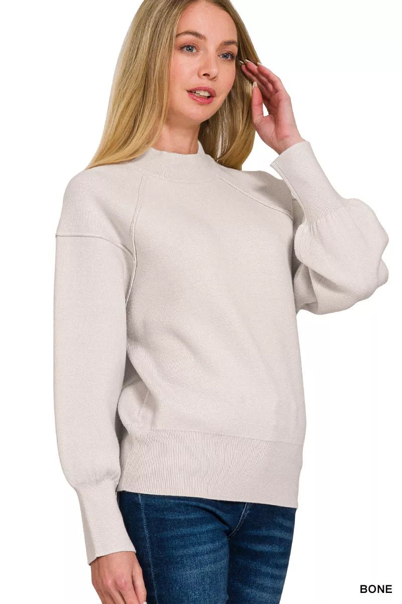Zenana Viscose Mock Neck Exposed Seam Sweater - Bitsy Gypsy Boutique