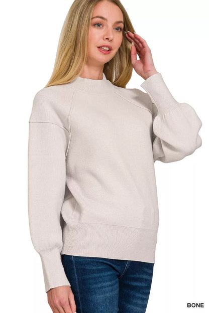 Zenana Viscose Mock Neck Exposed Seam Sweater - Bitsy Gypsy Boutique