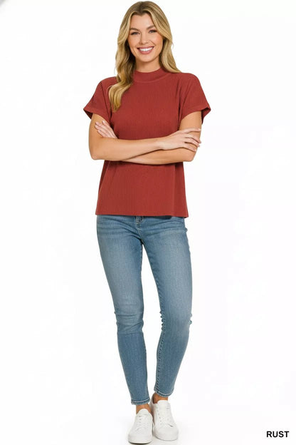 Zenana Viscose Mock Neck Short Sleeve Boxy Sweater - Bitsy Gypsy Boutique