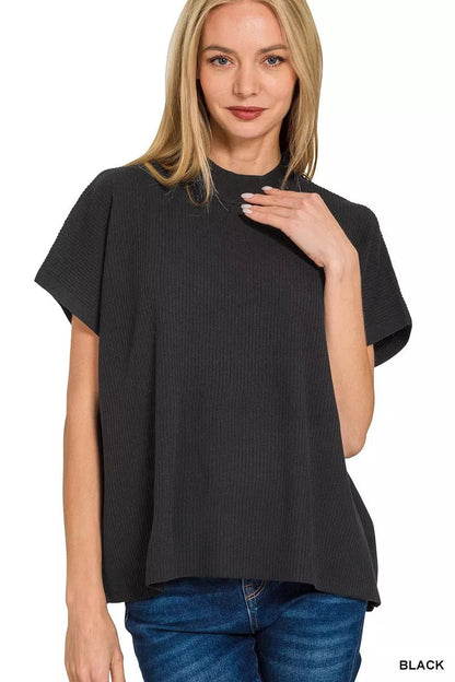Zenana Viscose Mock Neck Short Sleeve Boxy Sweater - Bitsy Gypsy Boutique