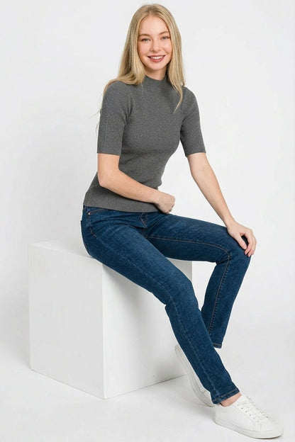 Zenana Viscose Ribbed Mock Neck Sweater - Bitsy Gypsy Boutique