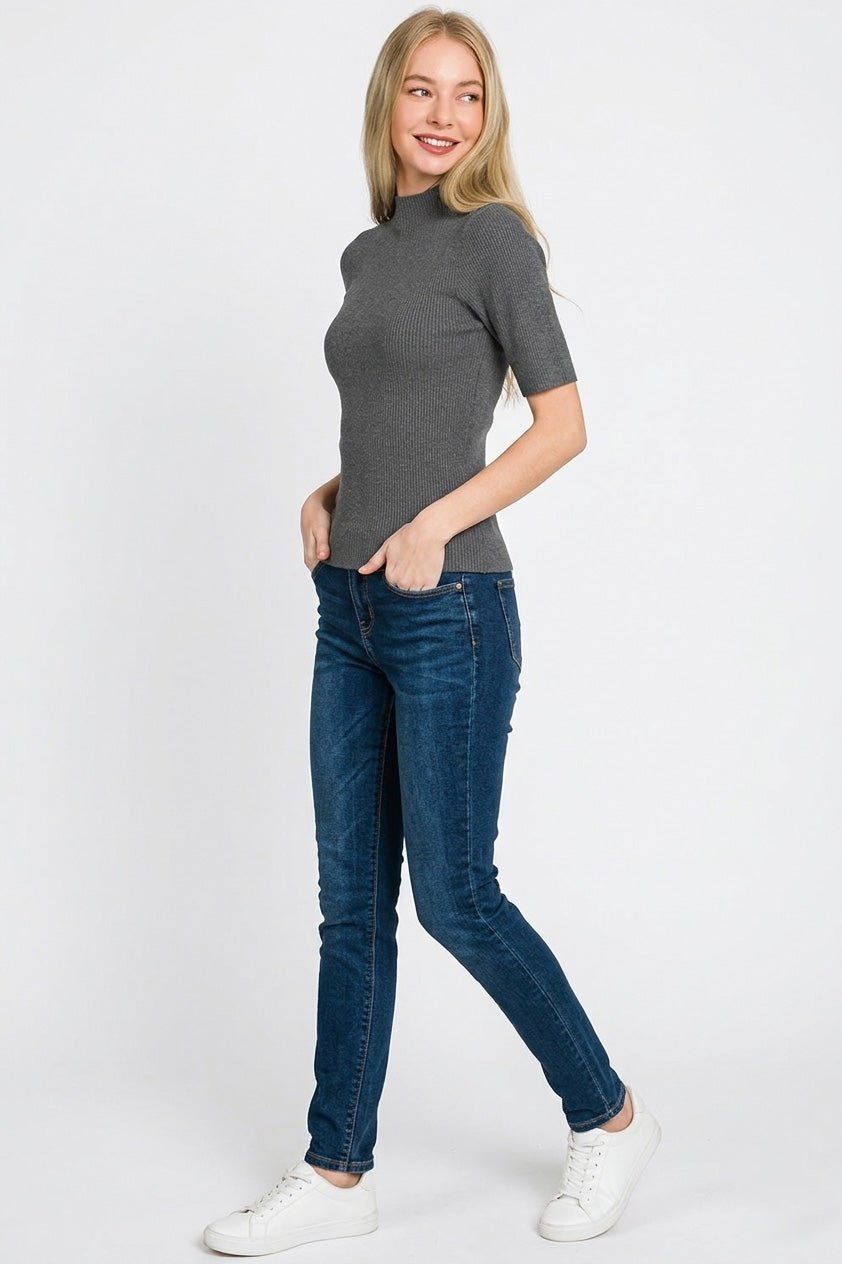 Zenana Viscose Ribbed Mock Neck Sweater - Bitsy Gypsy Boutique