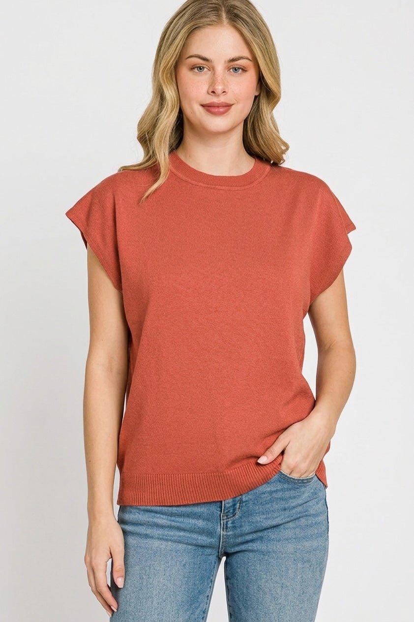Zenana Viscose Round - neck Short Sleeve Sweater - Bitsy Gypsy Boutique