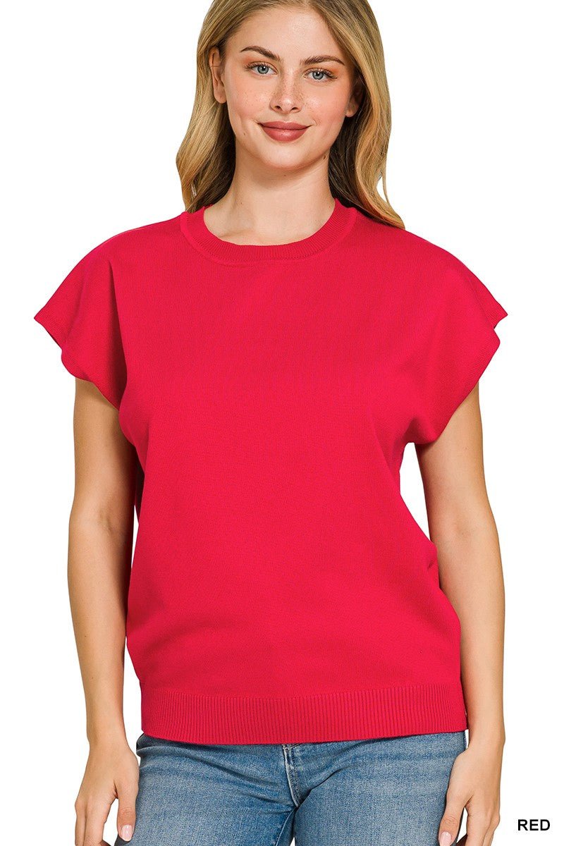Zenana Viscose Round - neck Short Sleeve Sweater - Bitsy Gypsy Boutique