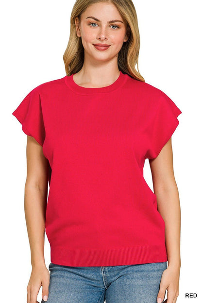 Zenana Viscose Round - neck Short Sleeve Sweater - Bitsy Gypsy Boutique