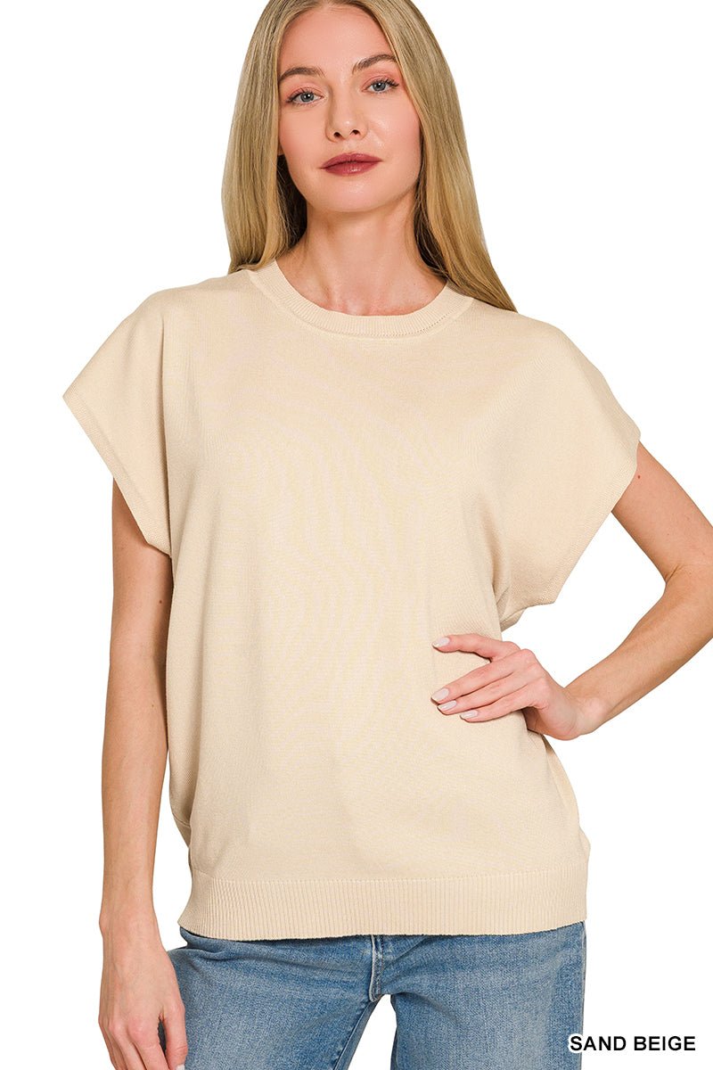 Zenana Viscose Round - neck Short Sleeve Sweater - Bitsy Gypsy Boutique