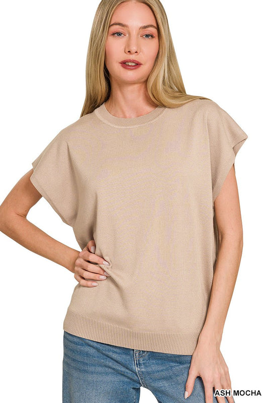 Zenana Viscose Round - neck Short Sleeve Sweater - Bitsy Gypsy Boutique