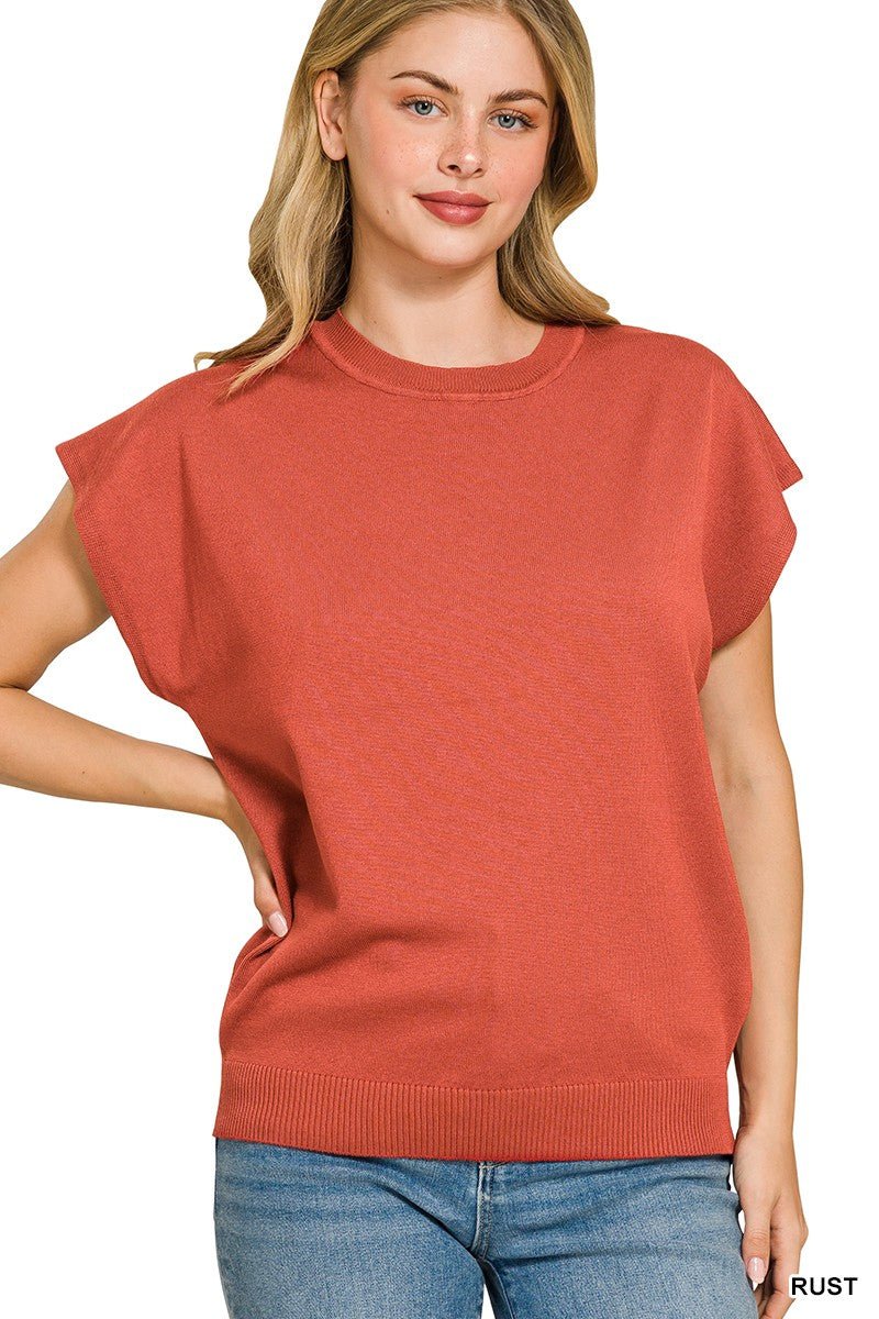 Zenana Viscose Round - neck Short Sleeve Sweater - Bitsy Gypsy Boutique