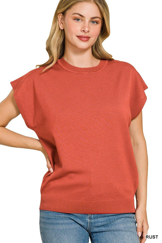 Zenana Viscose Round - neck Short Sleeve Sweater - Bitsy Gypsy Boutique