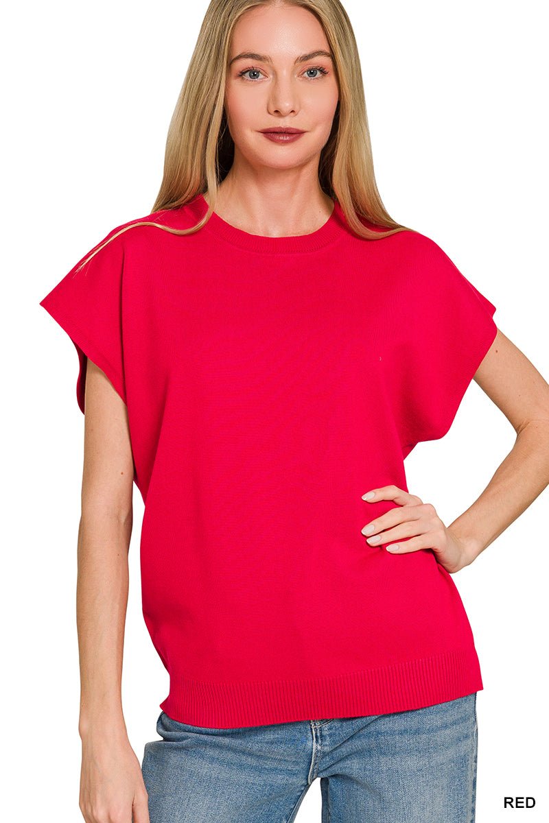 Zenana Viscose Round - neck Short Sleeve Sweater - Bitsy Gypsy Boutique