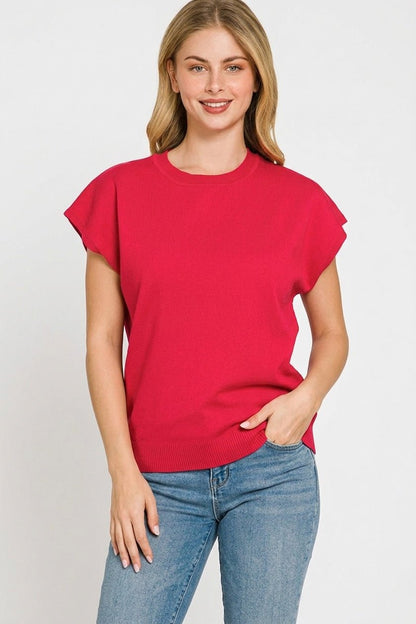 Zenana Viscose Round - neck Short Sleeve Sweater - Bitsy Gypsy Boutique